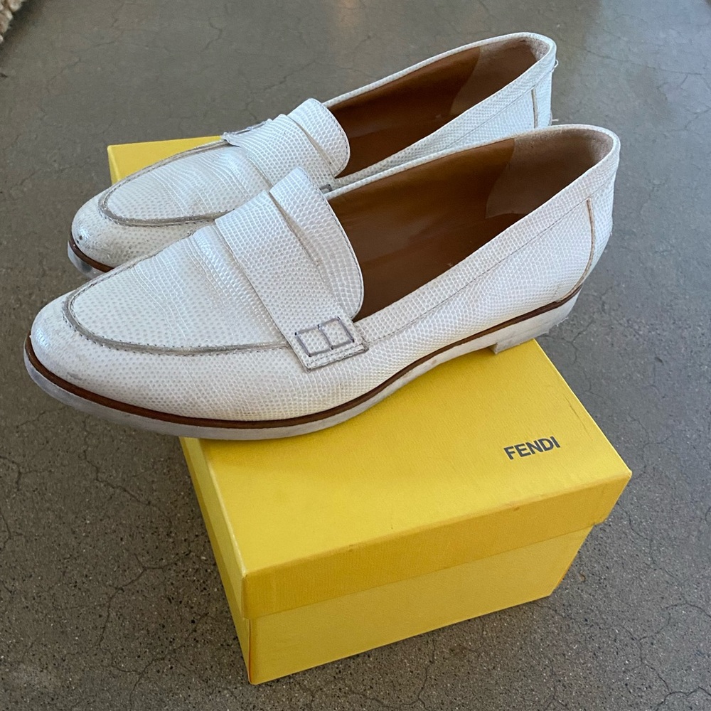 FENDI WHITE LIZARD LOAFERS VERY RARE 🦎